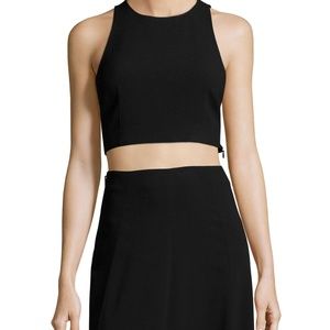 Theory Nikayla Crepe Crop Top, Black